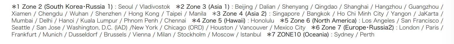 ANA Mileage Club zone map