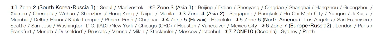 ANA Mileage Club zone map